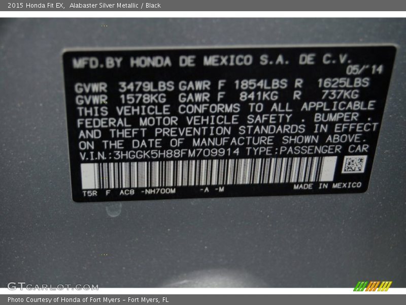 2015 Fit EX Alabaster Silver Metallic Color Code NH700M