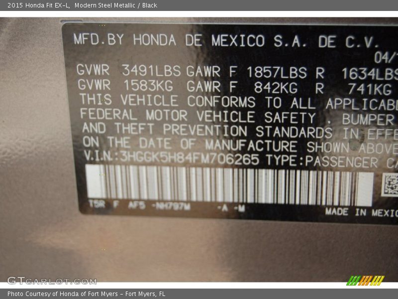 Modern Steel Metallic / Black 2015 Honda Fit EX-L