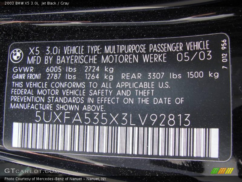 Jet Black / Gray 2003 BMW X5 3.0i