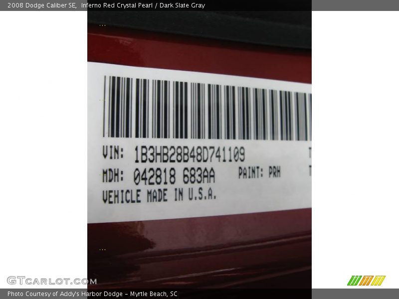 2008 Caliber SE Inferno Red Crystal Pearl Color Code PRH