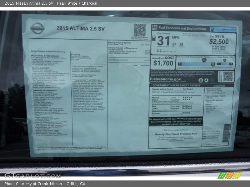 Pearl White / Charcoal 2015 Nissan Altima 2.5 SV