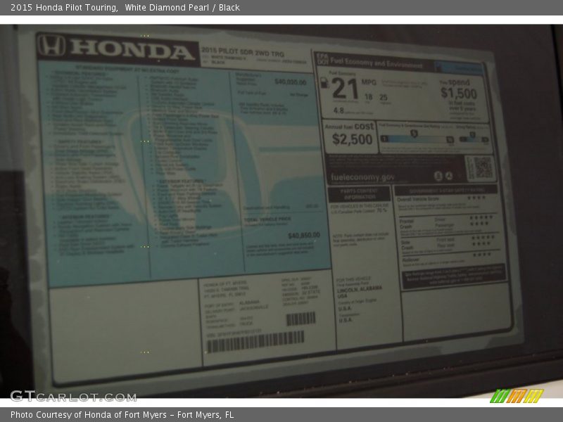 White Diamond Pearl / Black 2015 Honda Pilot Touring