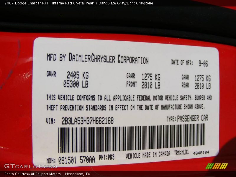 Inferno Red Crystal Pearl / Dark Slate Gray/Light Graystone 2007 Dodge Charger R/T