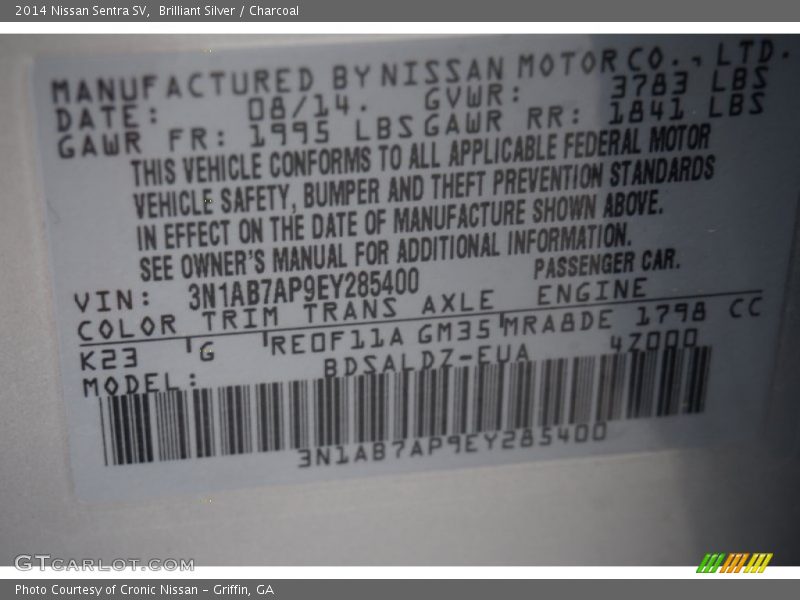 Brilliant Silver / Charcoal 2014 Nissan Sentra SV
