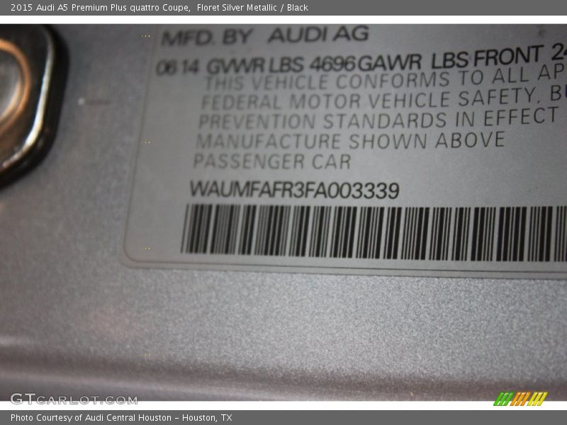 Floret Silver Metallic / Black 2015 Audi A5 Premium Plus quattro Coupe
