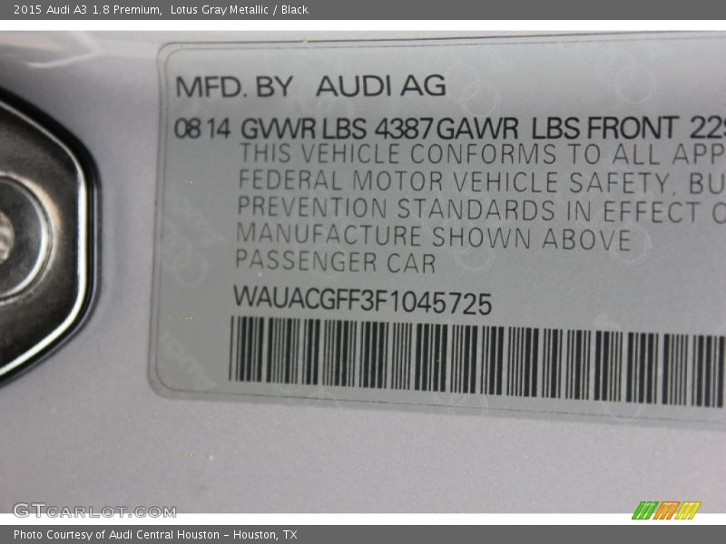 Lotus Gray Metallic / Black 2015 Audi A3 1.8 Premium