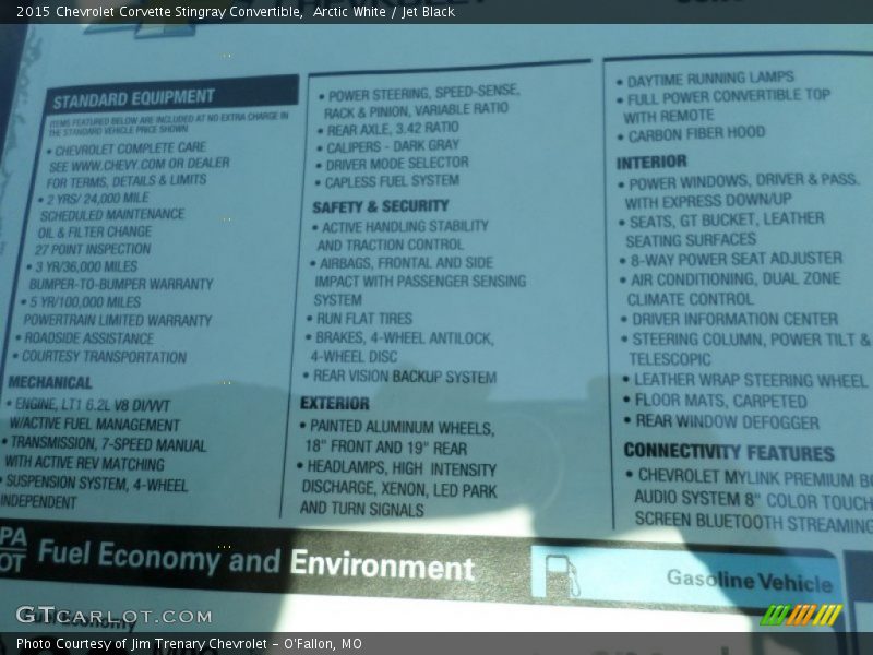  2015 Corvette Stingray Convertible Window Sticker