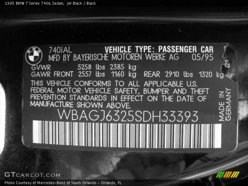 Jet Black / Black 1995 BMW 7 Series 740iL Sedan