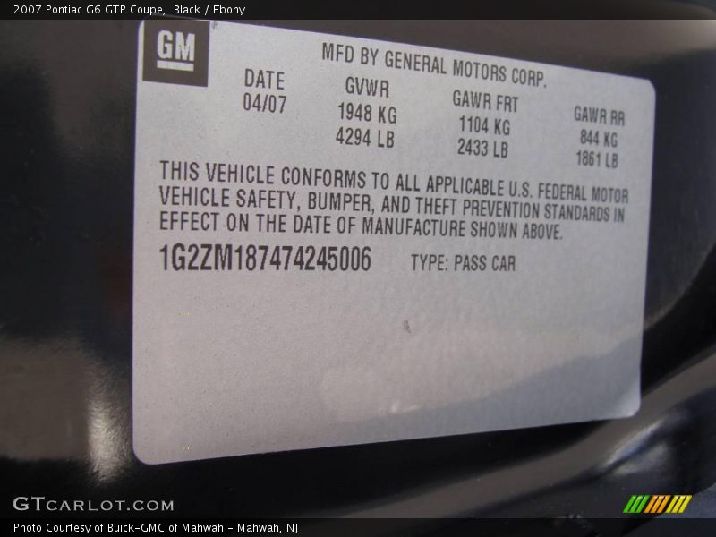 Black / Ebony 2007 Pontiac G6 GTP Coupe