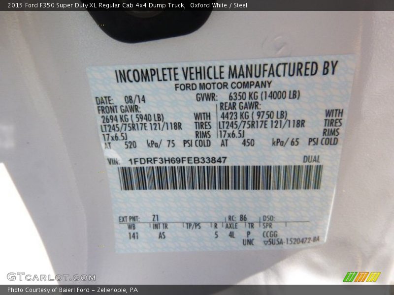 Oxford White / Steel 2015 Ford F350 Super Duty XL Regular Cab 4x4 Dump Truck