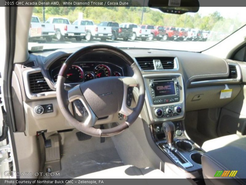 White Diamond Tricoat / Cocoa Dune 2015 GMC Acadia Denali AWD
