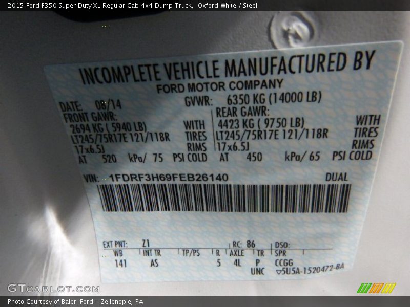 Oxford White / Steel 2015 Ford F350 Super Duty XL Regular Cab 4x4 Dump Truck