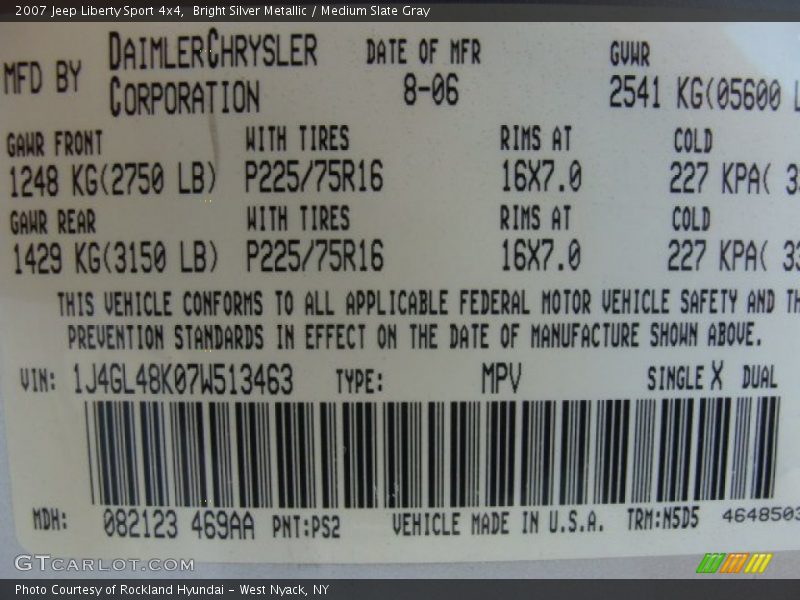 Bright Silver Metallic / Medium Slate Gray 2007 Jeep Liberty Sport 4x4