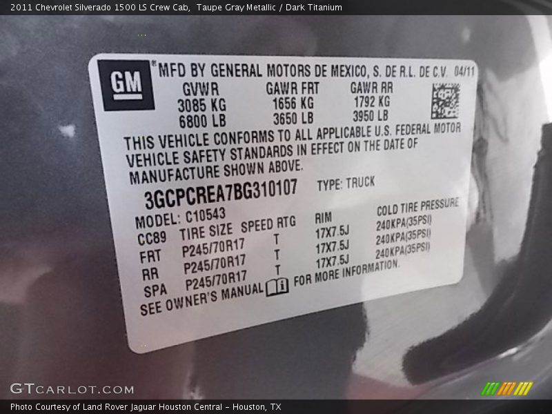 Taupe Gray Metallic / Dark Titanium 2011 Chevrolet Silverado 1500 LS Crew Cab