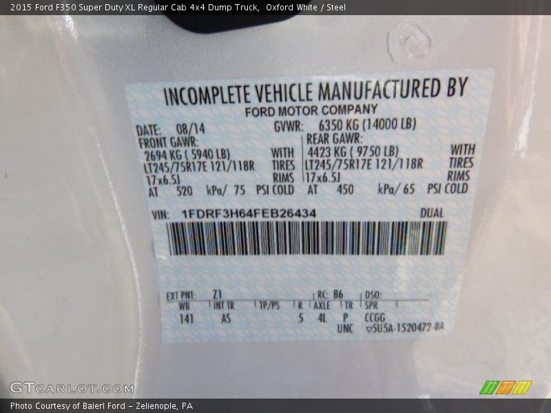 Oxford White / Steel 2015 Ford F350 Super Duty XL Regular Cab 4x4 Dump Truck