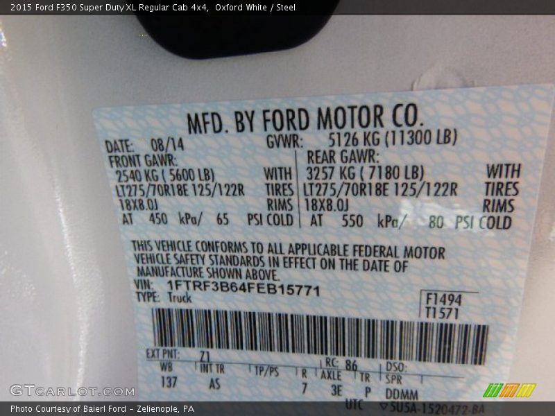 Oxford White / Steel 2015 Ford F350 Super Duty XL Regular Cab 4x4