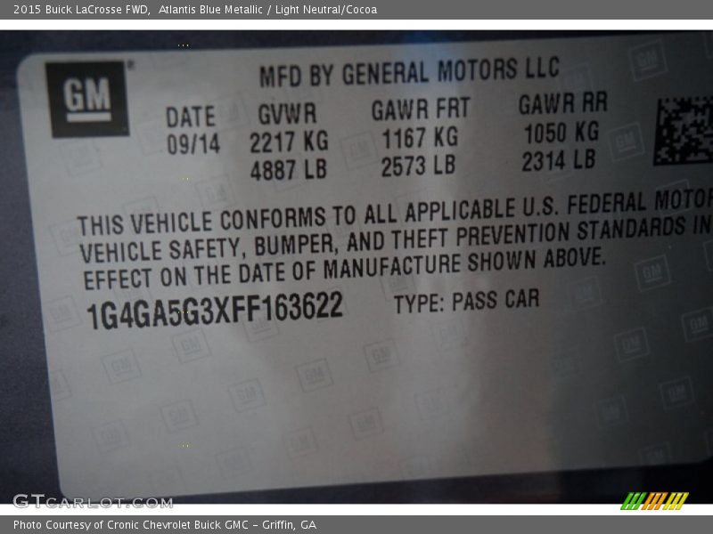 Atlantis Blue Metallic / Light Neutral/Cocoa 2015 Buick LaCrosse FWD