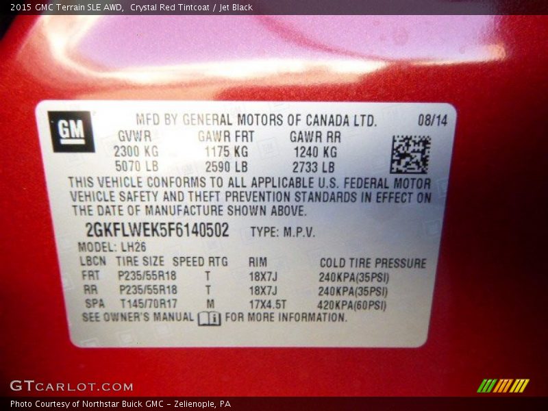 Crystal Red Tintcoat / Jet Black 2015 GMC Terrain SLE AWD