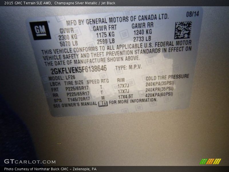 Champagne Silver Metallic / Jet Black 2015 GMC Terrain SLE AWD