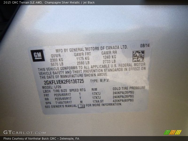 Champagne Silver Metallic / Jet Black 2015 GMC Terrain SLE AWD