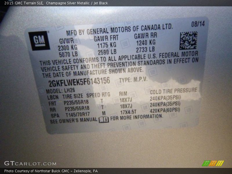 Champagne Silver Metallic / Jet Black 2015 GMC Terrain SLE