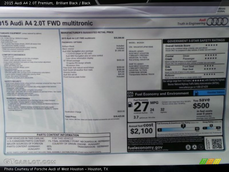 Brilliant Black / Black 2015 Audi A4 2.0T Premium
