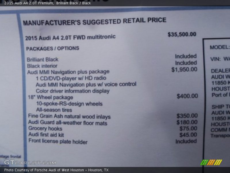 Brilliant Black / Black 2015 Audi A4 2.0T Premium
