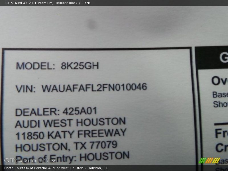 Brilliant Black / Black 2015 Audi A4 2.0T Premium
