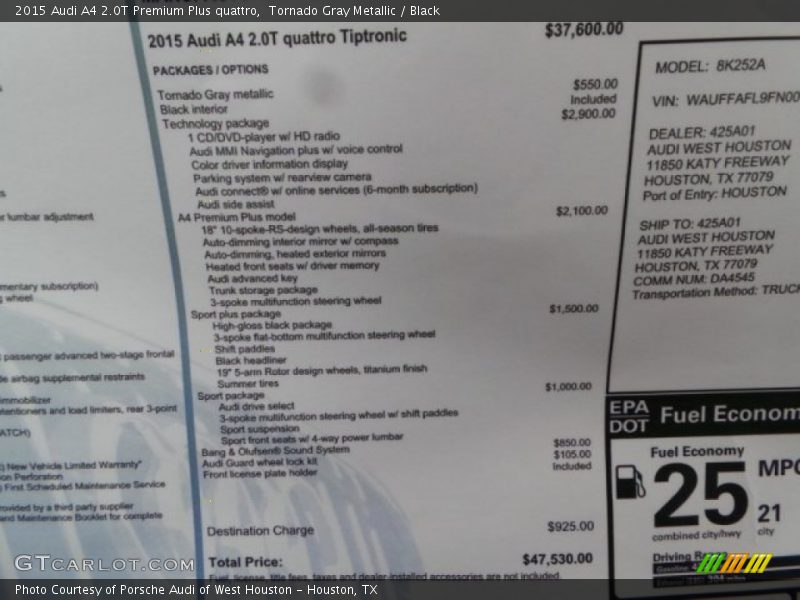  2015 A4 2.0T Premium Plus quattro Window Sticker