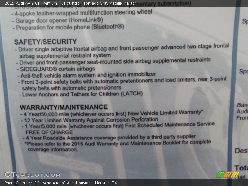 Tornado Gray Metallic / Black 2015 Audi A4 2.0T Premium Plus quattro