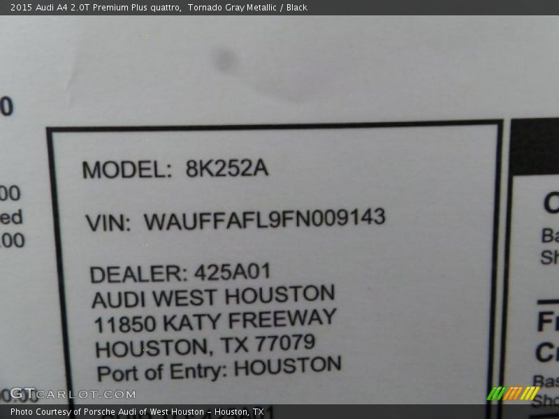 Tornado Gray Metallic / Black 2015 Audi A4 2.0T Premium Plus quattro
