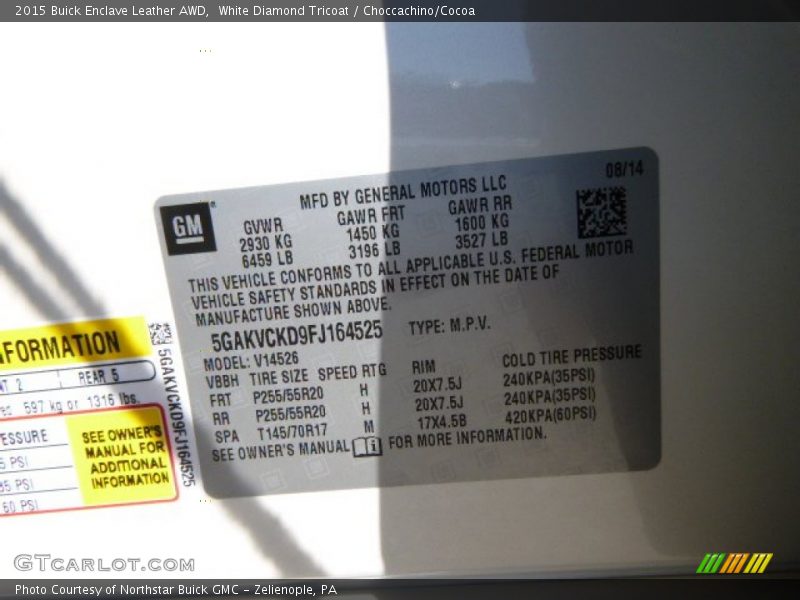 White Diamond Tricoat / Choccachino/Cocoa 2015 Buick Enclave Leather AWD