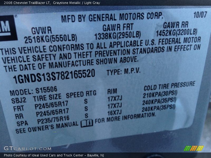 Graystone Metallic / Light Gray 2008 Chevrolet TrailBlazer LT