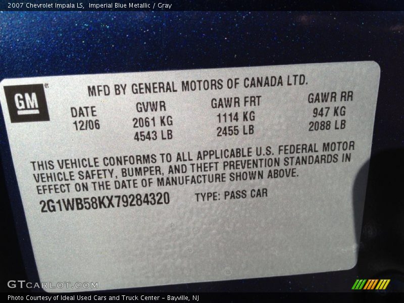 Imperial Blue Metallic / Gray 2007 Chevrolet Impala LS