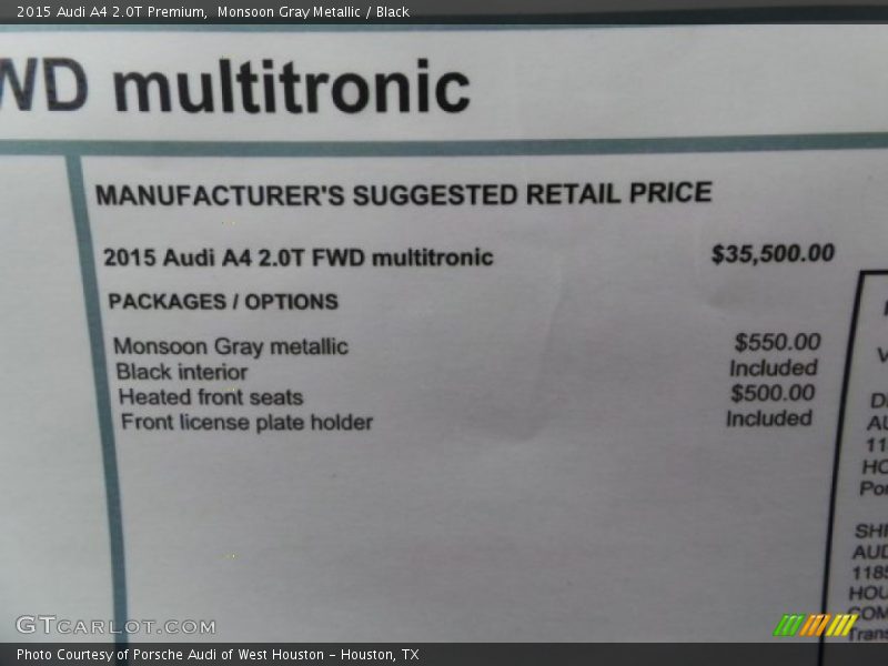  2015 A4 2.0T Premium Window Sticker