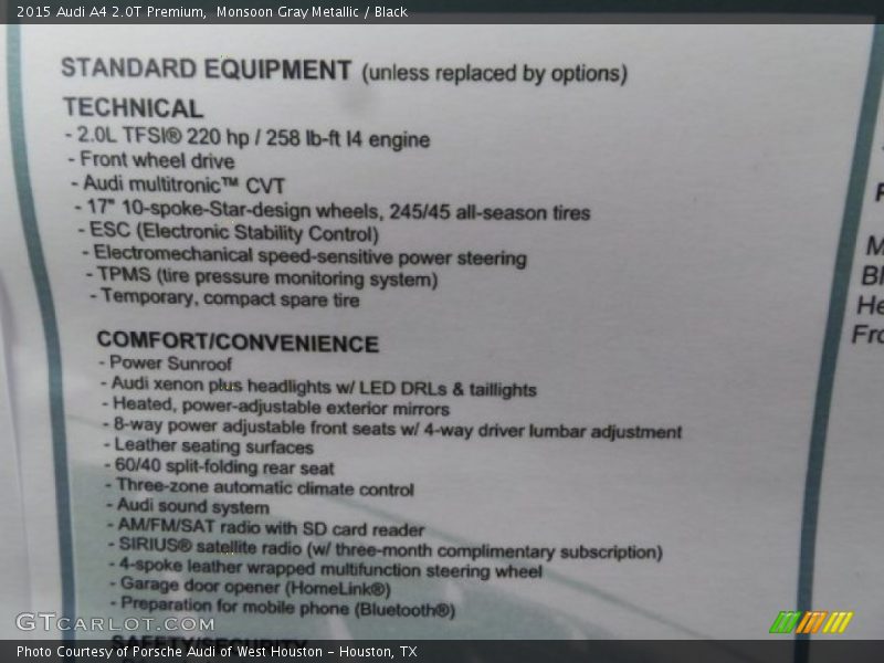  2015 A4 2.0T Premium Window Sticker