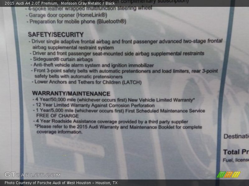 Monsoon Gray Metallic / Black 2015 Audi A4 2.0T Premium
