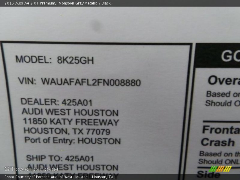 Monsoon Gray Metallic / Black 2015 Audi A4 2.0T Premium