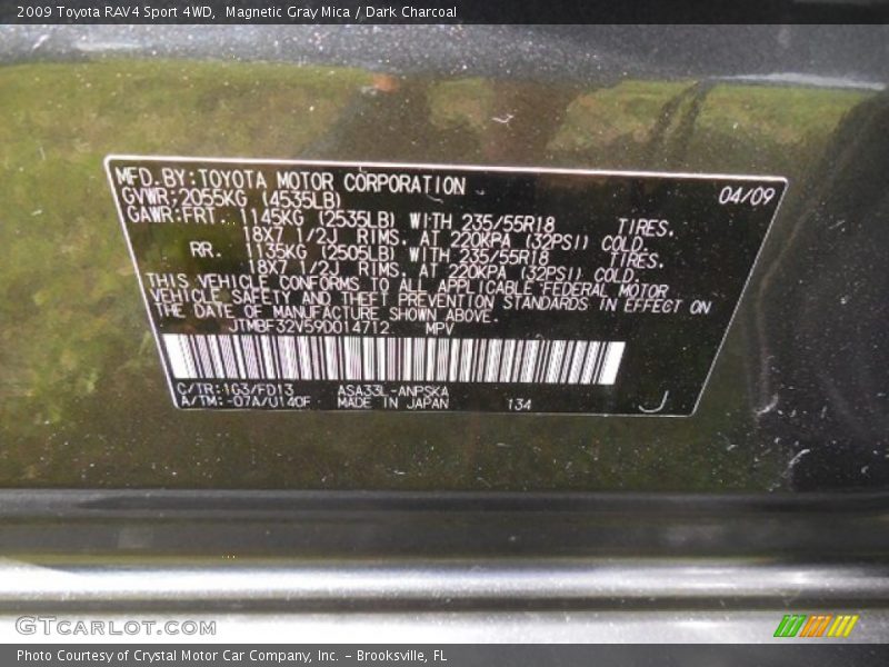 Magnetic Gray Mica / Dark Charcoal 2009 Toyota RAV4 Sport 4WD