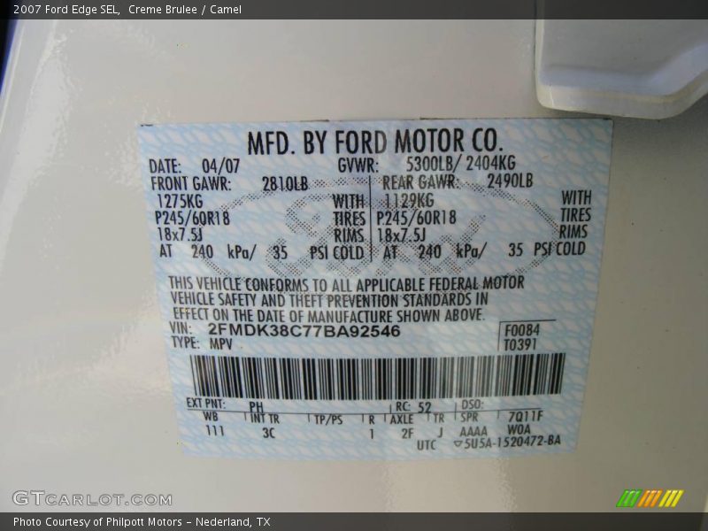 Creme Brulee / Camel 2007 Ford Edge SEL