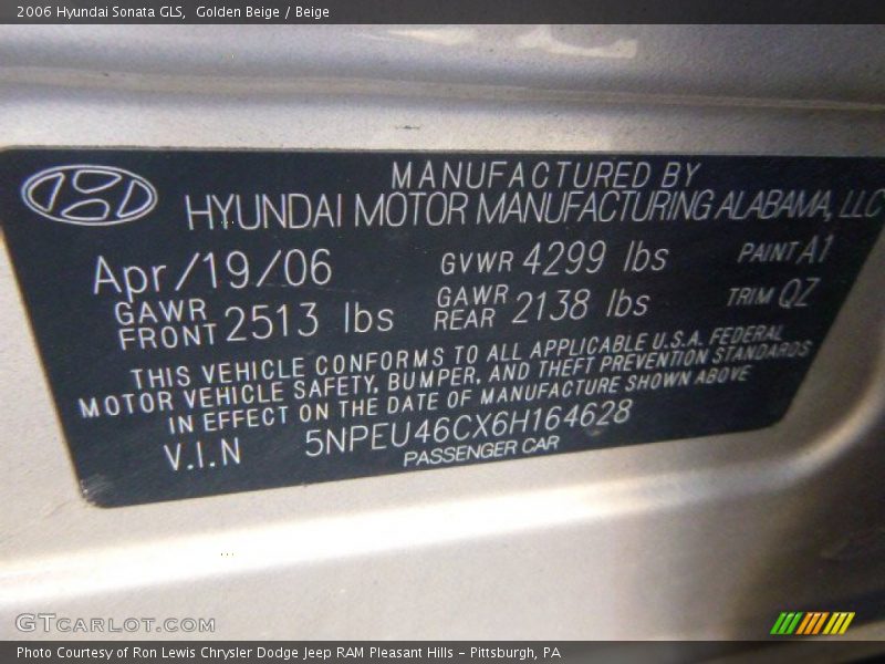 Golden Beige / Beige 2006 Hyundai Sonata GLS