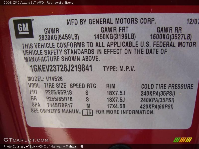 Red Jewel / Ebony 2008 GMC Acadia SLT AWD