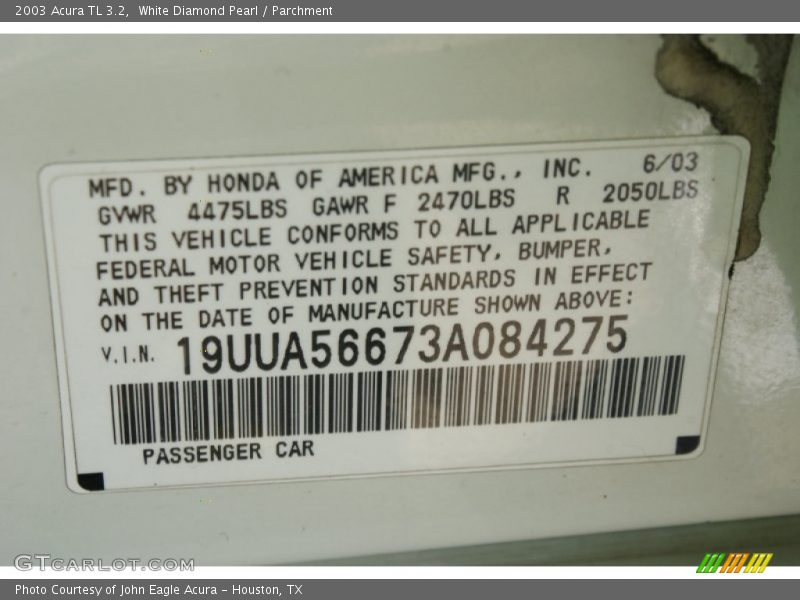 White Diamond Pearl / Parchment 2003 Acura TL 3.2