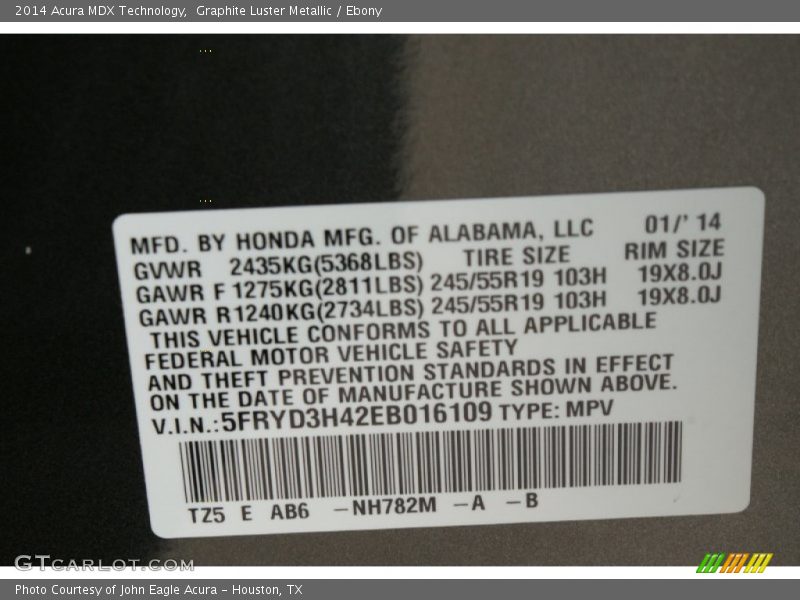 Graphite Luster Metallic / Ebony 2014 Acura MDX Technology