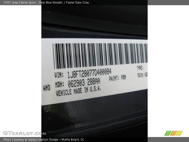 Steel Blue Metallic / Pastel Slate Gray 2007 Jeep Patriot Sport