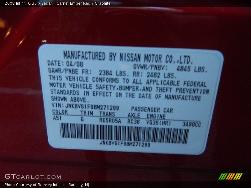 Garnet Ember Red / Graphite 2008 Infiniti G 35 x Sedan