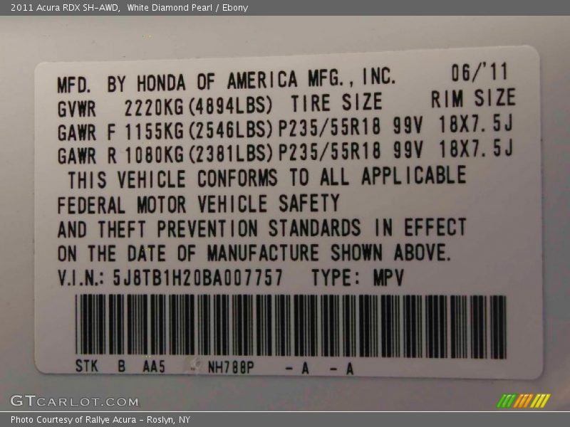 White Diamond Pearl / Ebony 2011 Acura RDX SH-AWD