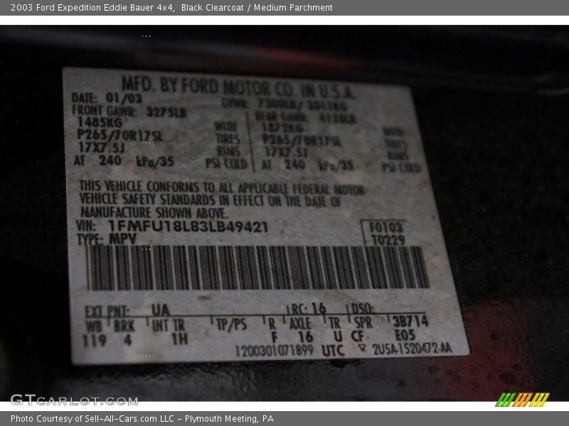 Black Clearcoat / Medium Parchment 2003 Ford Expedition Eddie Bauer 4x4