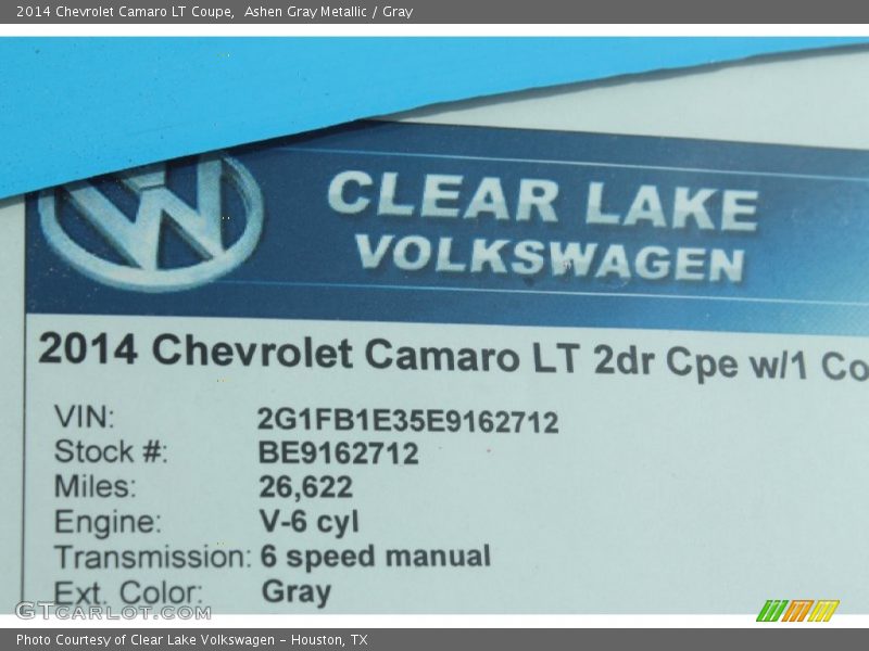 Ashen Gray Metallic / Gray 2014 Chevrolet Camaro LT Coupe