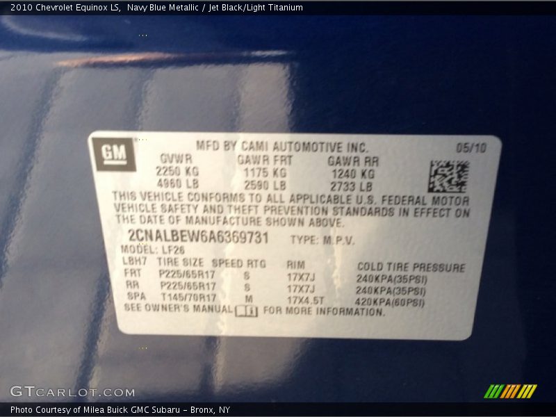 Navy Blue Metallic / Jet Black/Light Titanium 2010 Chevrolet Equinox LS